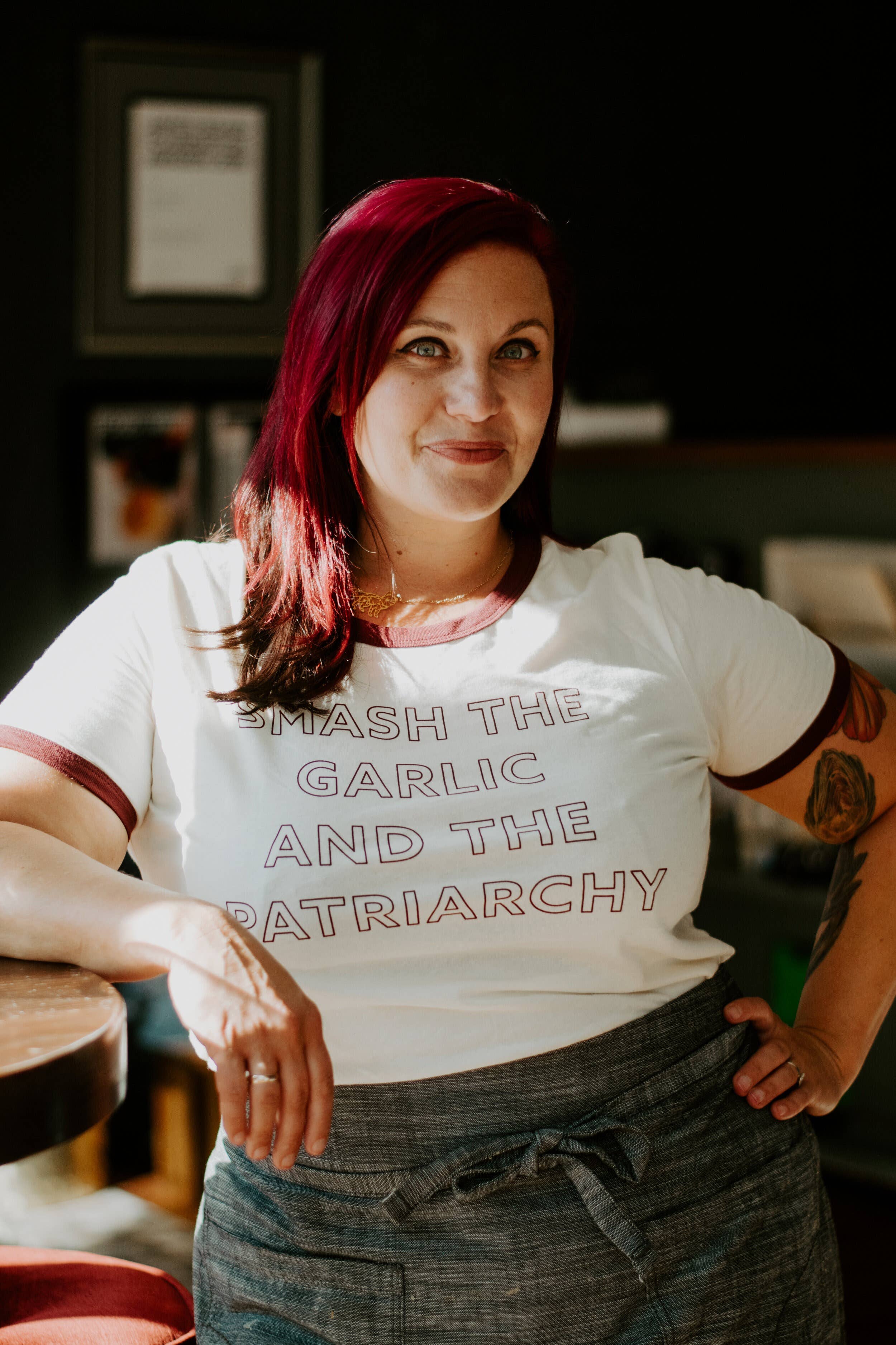 Overseasoned - Wholesale Screen Printed T-Shirt - Women's - Smash the Garlic and the Patriarchy™ Ringer Tee - Unisex3