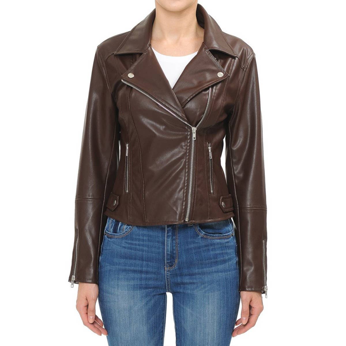 UP CLOTHING - Wholesale Leather Jacket - Women's - Biker PU Faux Leather Jacket12