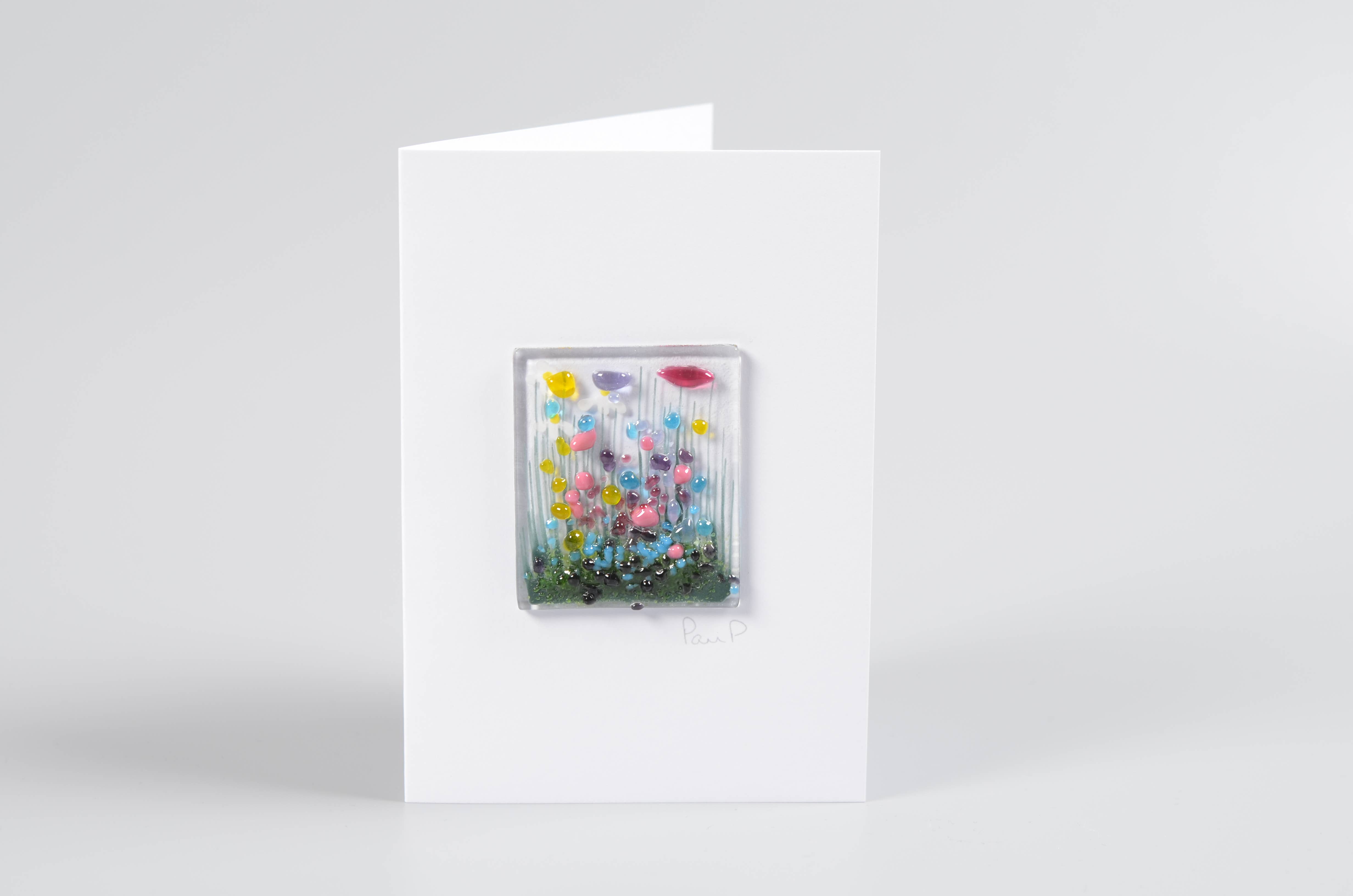 Pam Peters Designs – Engroshandel Hverdagshilsen kort – Håndlavet Fusioneret Glas Lykønskningskort - Wildflower Card1