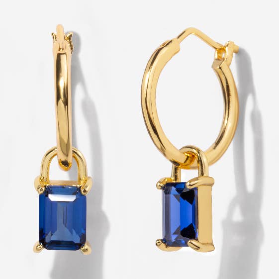 Lock Sapphire Baguette Hoop Earrings for wholesale by Little Sky Stone