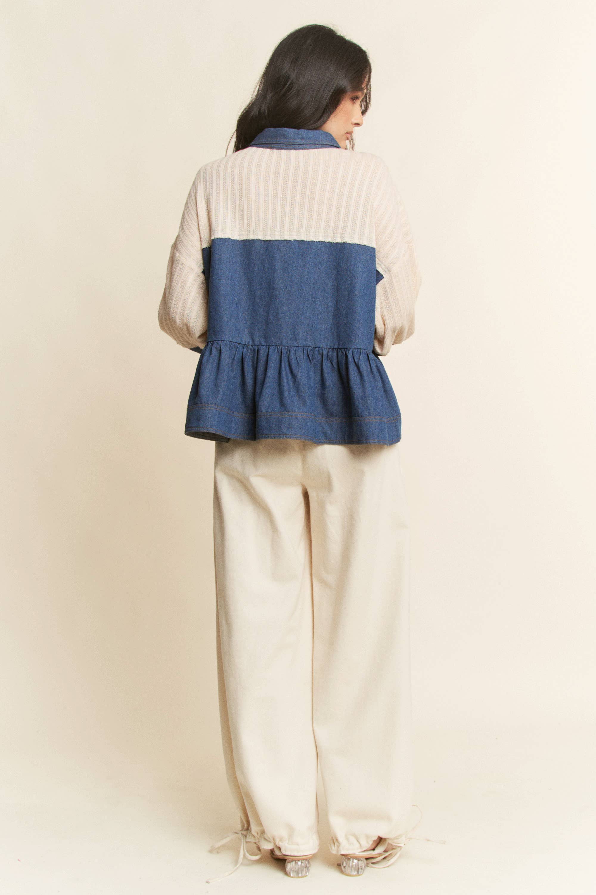 CREME DENIM BLAU CHAMBRAY ÜBERGROßES GEWEBTES OBERTEIL für den Großhandel auf Faire10