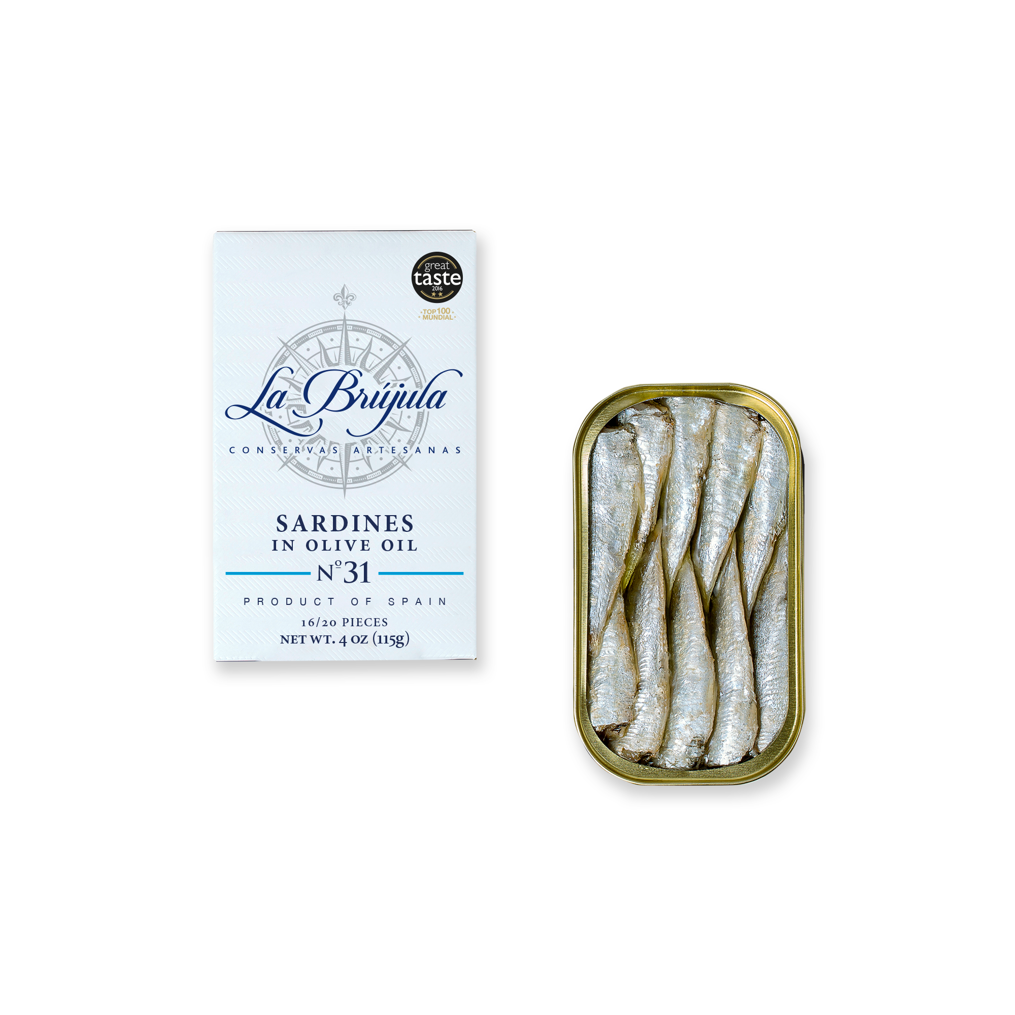Conservas La Brújula - Wholesale Tinned Fish - Small Sardines In Olive Oil 16/20 RR125. LB310