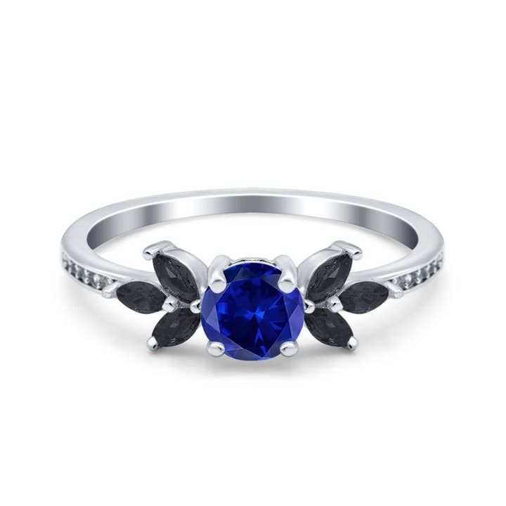 Art Deco Engagement Ring Simulated Black Round Simulated Blue Sapphire CZ for wholesale by Blue Apple Imports