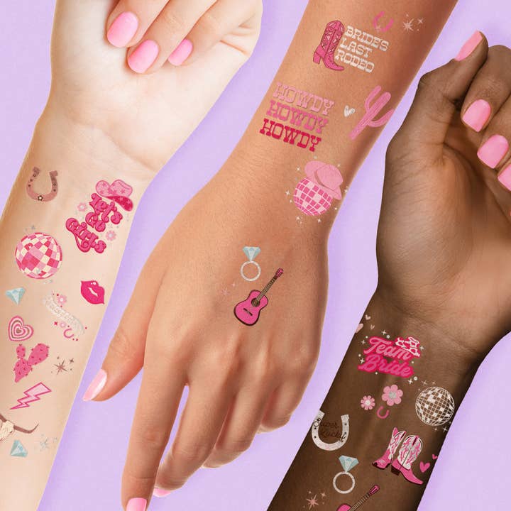 Flash Tattoos - Venta al por mayor Tatuajes temporales - Tatuajes temporales metálicos DISCO COWGIRL BACHELORETTE1