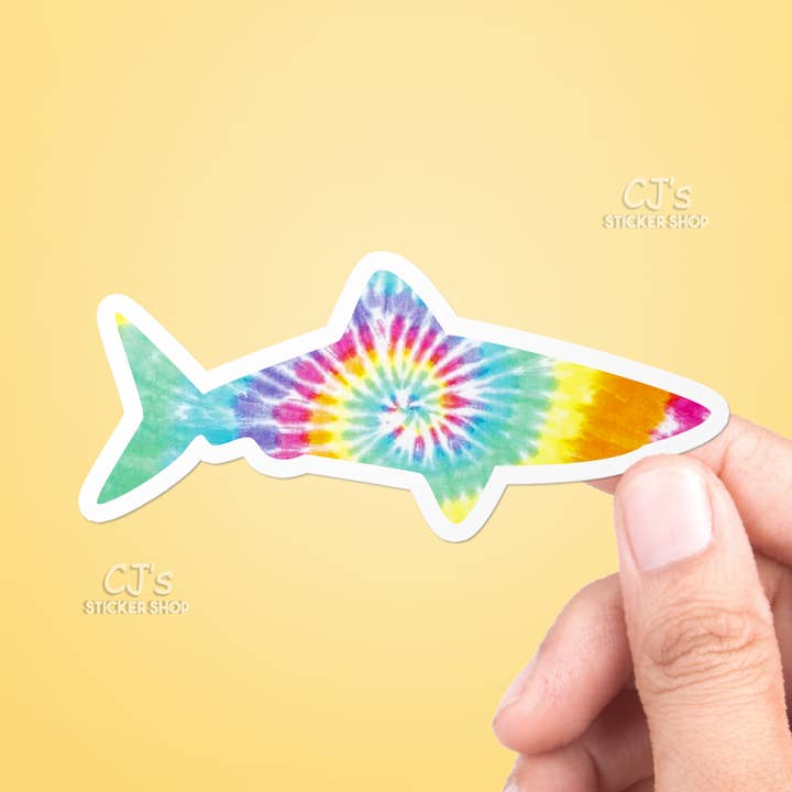 Tie Dye Shark Sticker for wholesale by CJ's Sticker Shop