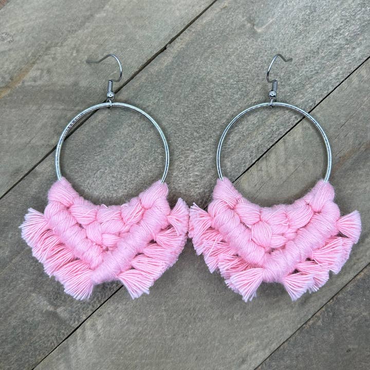 Large Square Knot Earrings - Ballet Pink for wholesale by HK Macrame Jewelry