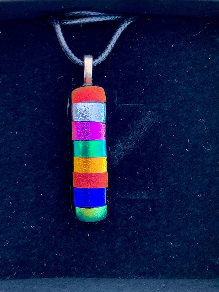Fused Dichroic Glass Stripy Pendant for wholesale by Leona Stewart Glass