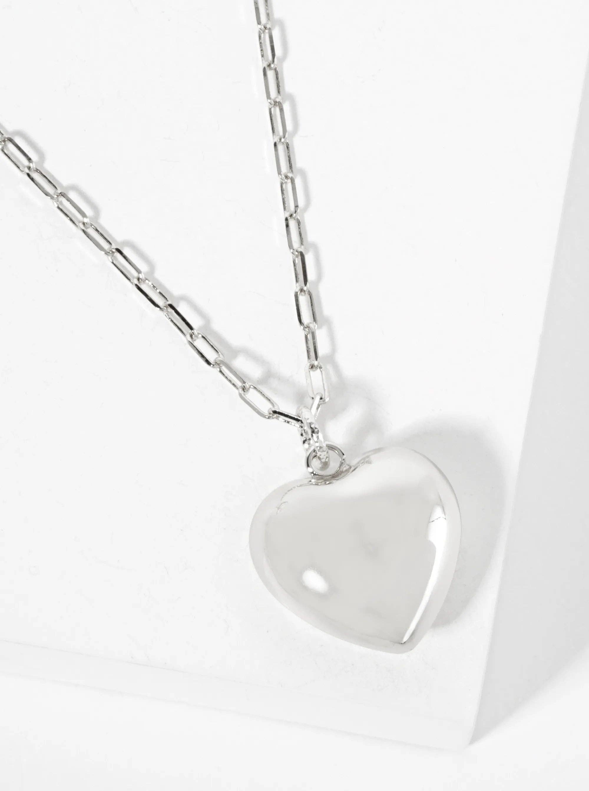 Wild Honey - Wholesale Pendant/Charm Necklace - 18K-Gold-Dipped 25mm Hollow Puffy Heart Pendant 18-inch Necklace3