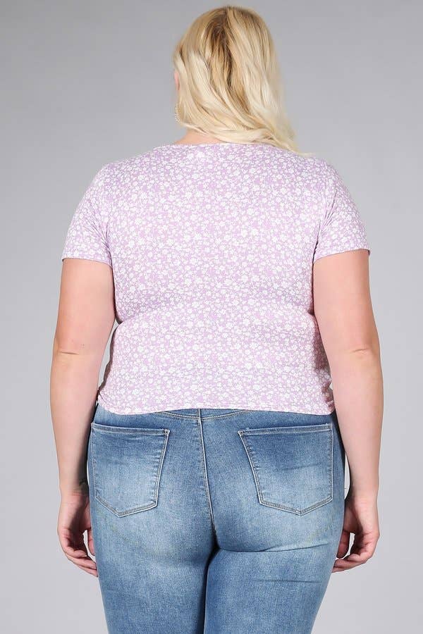 Lilac Plus Size Ditsy Print Ruched Knit Top - KY17995-T for wholesale on Faire2