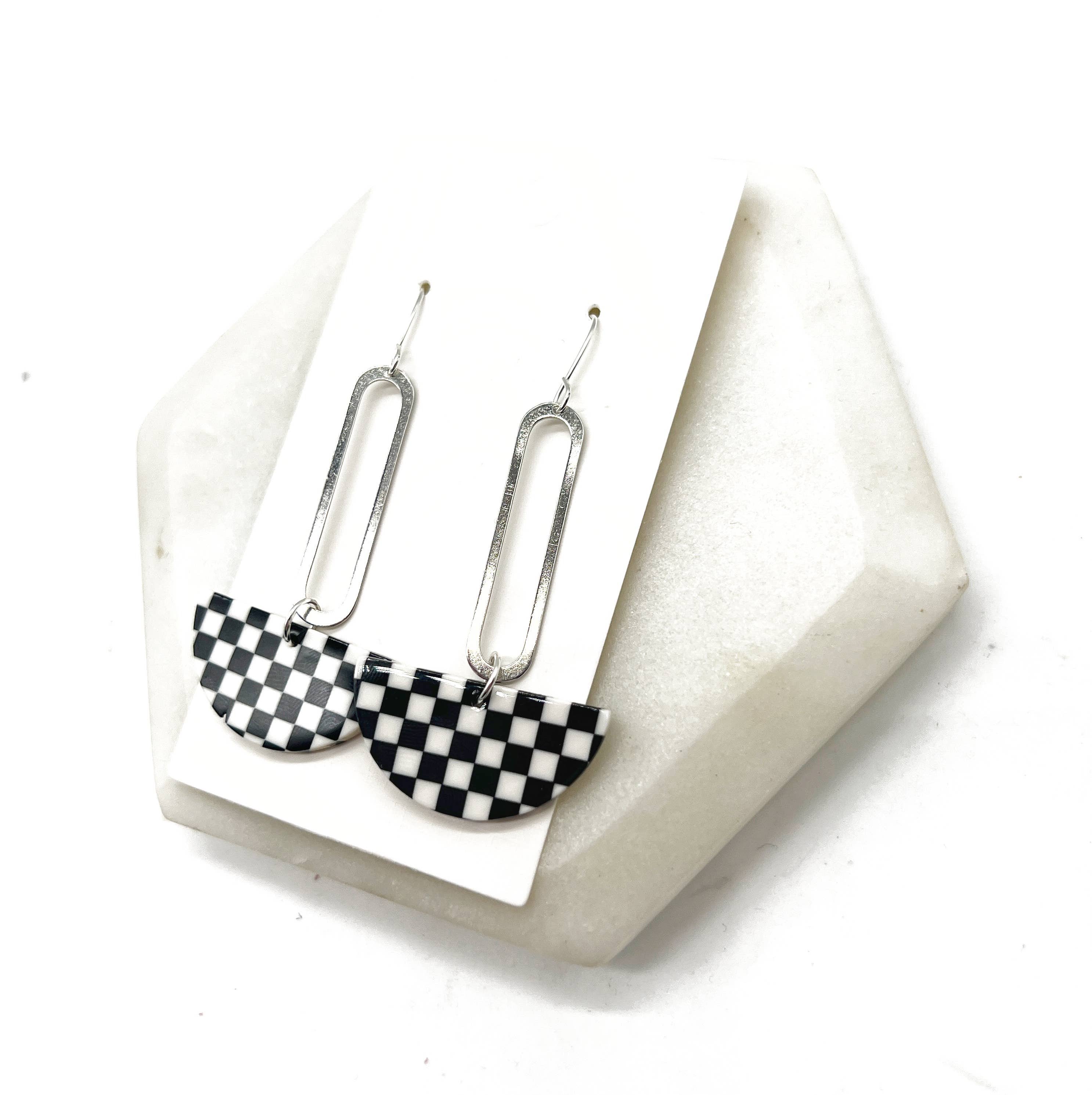 Baubles by B - Wholesale Dangle Earrings - Checkered Swing Acrylic Statement Earrings5