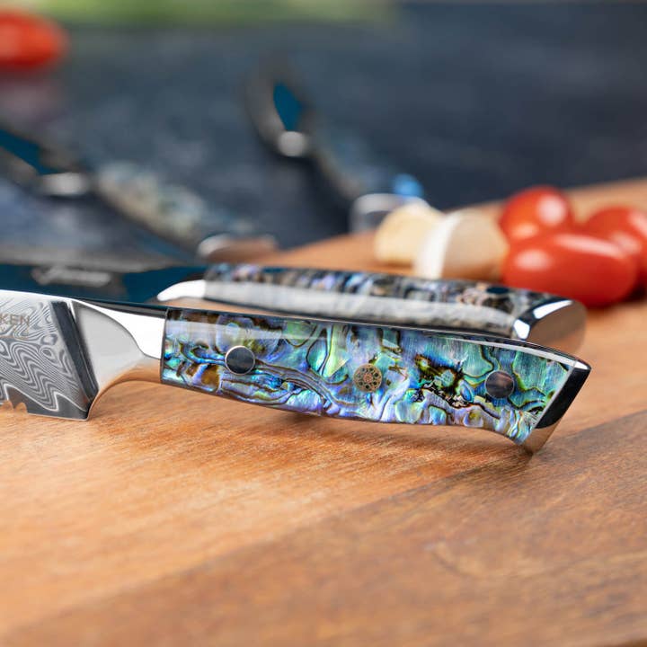 Senken Knives - Vendita all'ingrosso Set di coltelli - Set di coltelli da bistecca Damasco con manico in conchiglia di abalone, set di 42