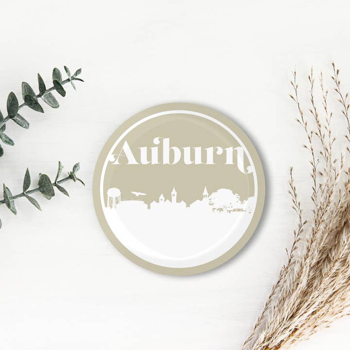 Sottobicchiere Auburn Alabama retrò con skyline | Diversi colori per la vendita all'ingrosso da parte di Paperfinch Design