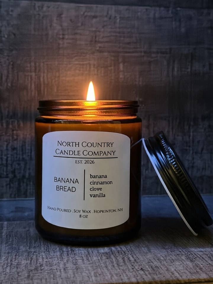 Banana Bread 8 oz Amber Jar for wholesale by North Country Candle Company