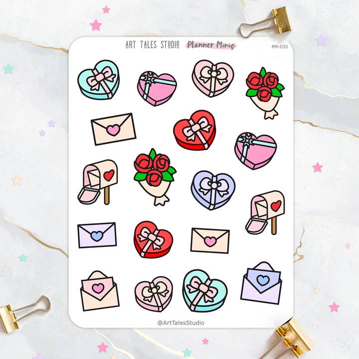 Hoja de pegatinas de celebraciones, pegatinas de regalo, pegatinas de planificador, flores, aniversario, cumpleaños, regalos, papelería, bujo, pegatina de diario para venta al por mayor de Art Tales Studio