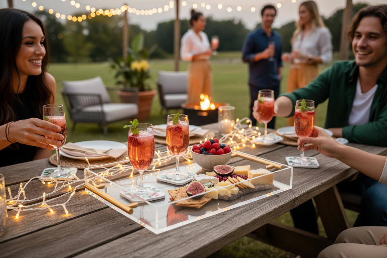 Kadra Kitchenware - Venta al por mayor Bandeja de servir - Bandeja de Acrílico Vikko con Asa Dorada 35,6 x 50,8 x 5 cm2