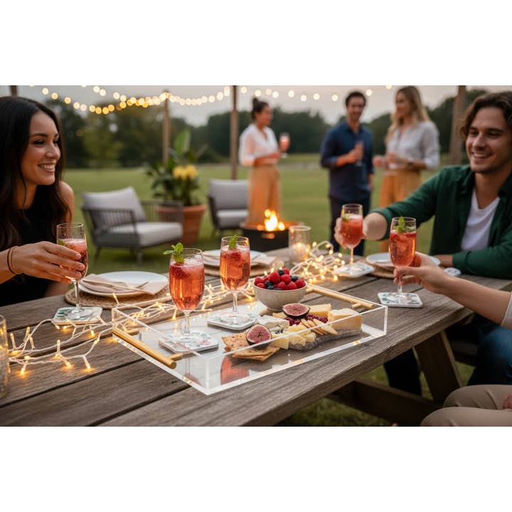 Kadra Kitchenware - Wholesale Serving tray - Vikko Acrylic Serving Tray with Gold Handle 14x20x2inch2