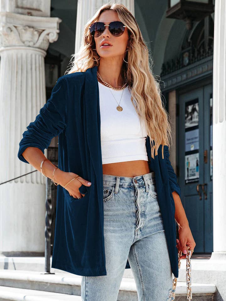 Aria Romance - Wholesale Coat - Women's - Lapel Collar Draped Open Coat15