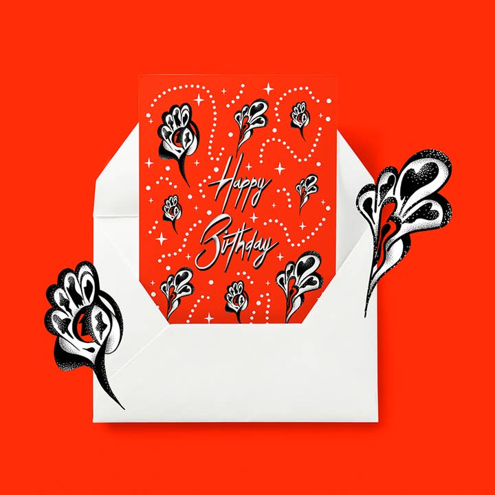 „Alles Gute zum Geburtstag“ Karte – Illustrierte Karte im Fleur-de-Lys-Stil für den Großhandel von Kiki Gunn