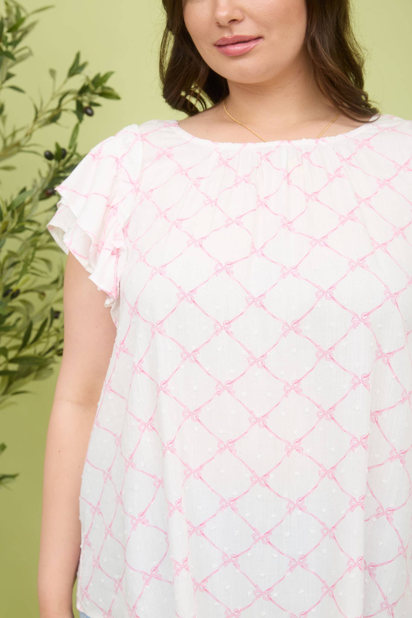 Blu Pepper - Wholesale Blouse - Women's - PLUS BOW CLIP DOT PATTERN RUFFLE SLEEVE BLOUSE 7