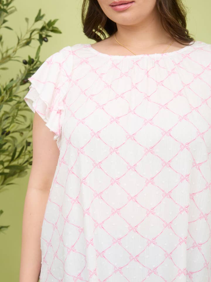 Blu Pepper - Wholesale Blouse - Women's - PLUS BOW CLIP DOT PATTERN RUFFLE SLEEVE BLOUSE 7