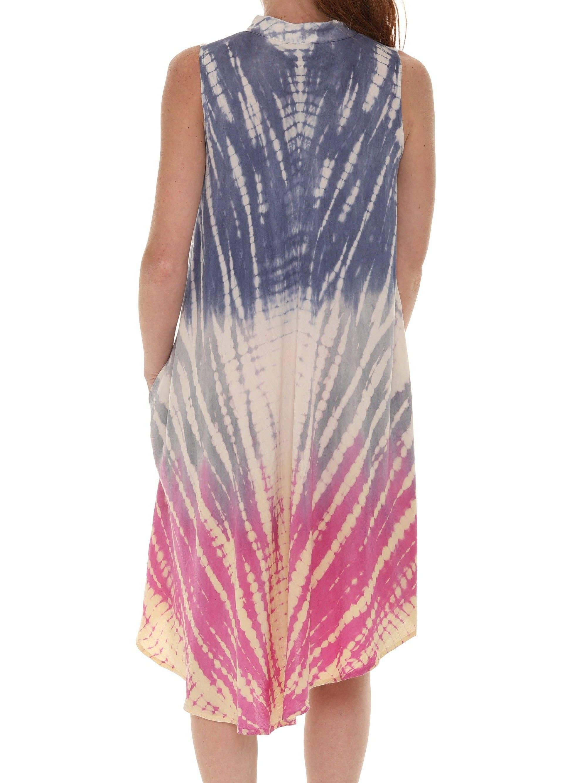 Shoreline Wear. INC - Wholesale Dress - Women's - Tri-Colors Tie-Dye With Button up Rayon Sundress10