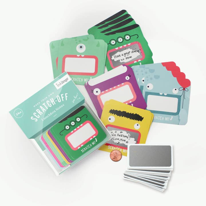 Inklings Paperie - Wholesale Stationery/Notecard Set - Scratch-off Lunchbox Notes - Monsters4