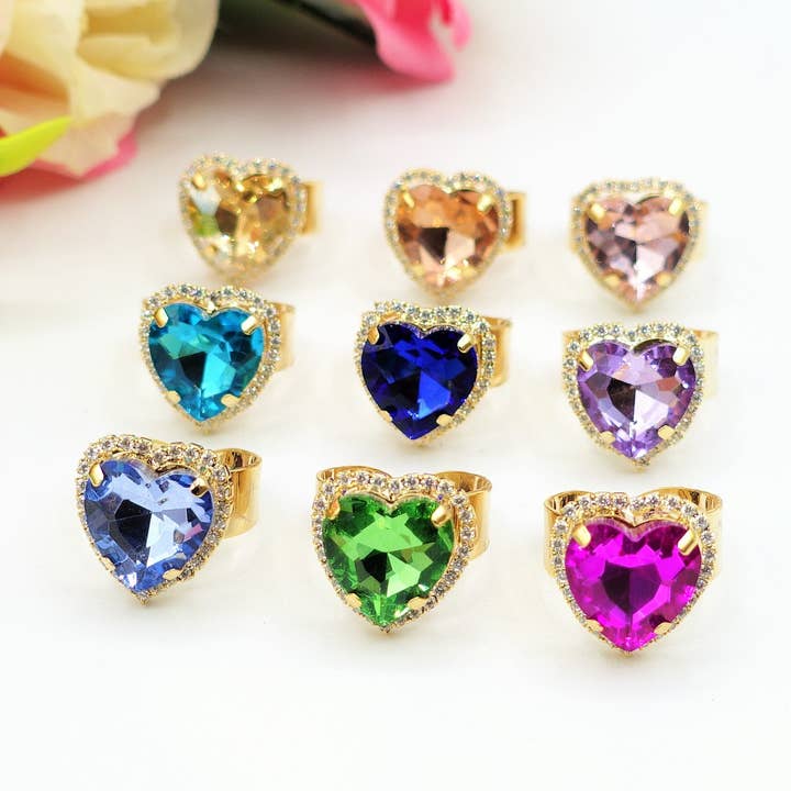 LUCE HEARTS - JUSTERBAR RING med facetslebet HJERTESTEN OG CUBIC ZIRKONIA for engroshandel hos Daemon srls