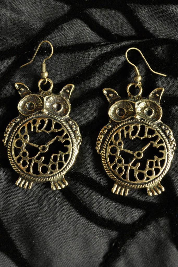 Western Fashion - Wholesale Dangle Earrings - 23023 - Earrings, Owl with Clock Belly1