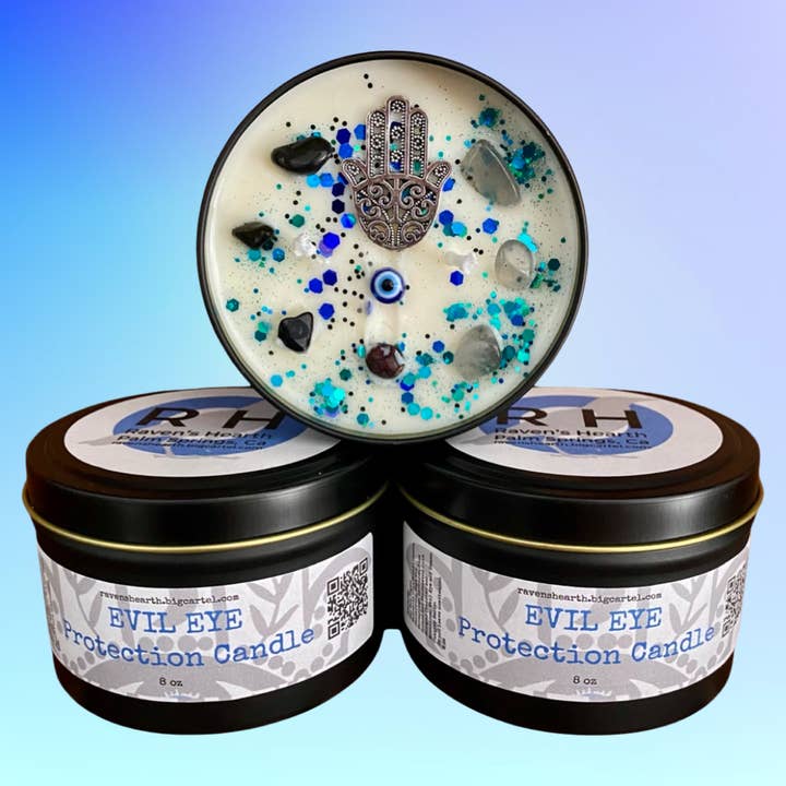 Raven’s Hearth - Wholesale Jar/Filled Candle - Evil Eye Candle | Protection | Spruce & Sandalwood | 8 oz