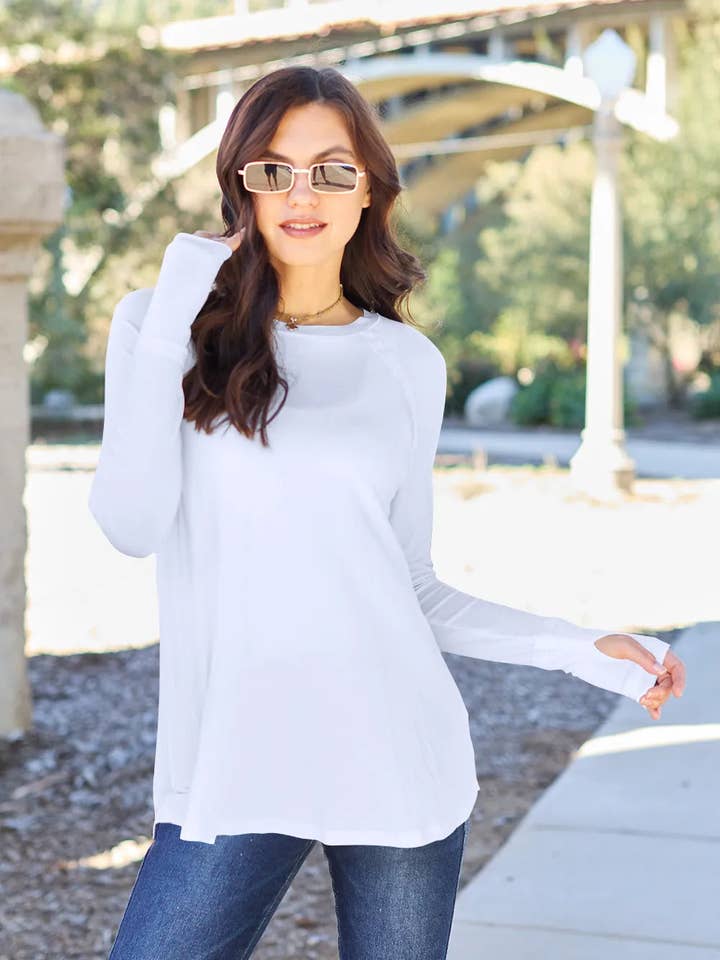 Camiseta Basic Bae tamanho completo com gola redonda e manga comprida por atacado de Garden Naked