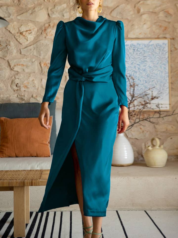 Satin evening dress bridesmaid dress split dress for wholesale by HIDDENBRAND