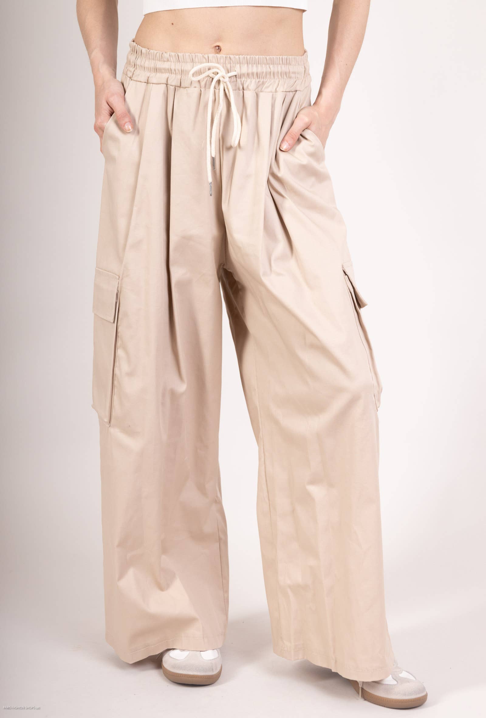 L'Emotion - Wholesale Pants - Women's - Wide Cargo Pants with Elastic Waist Drawstring3