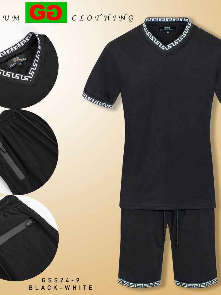 GSS24-9 BLACK WHITE- MEN'S SHORT SET for wholesale by Urban Fitz