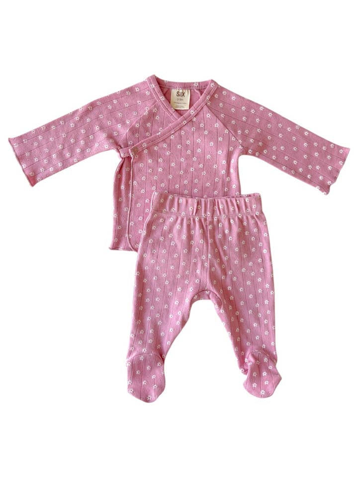 Roze Bloem / Organische Pointelle Newborn Set voor wholesale door SIIX Collection