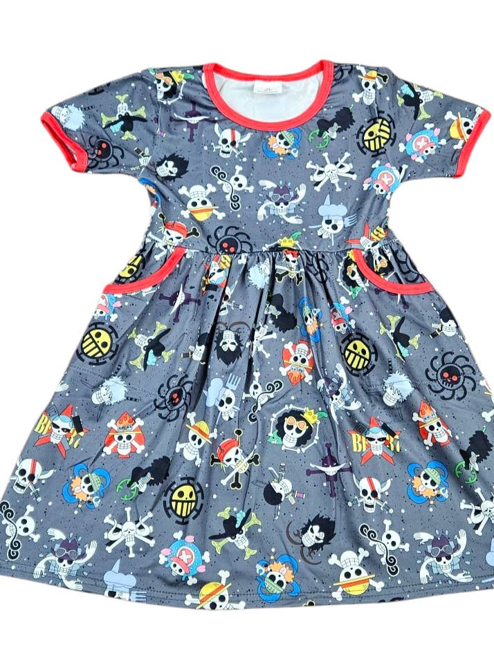 Jolly Roger Short Sleeve Pocket Milk Silk Dress for wholesale by Great Lakes Kids Apparel