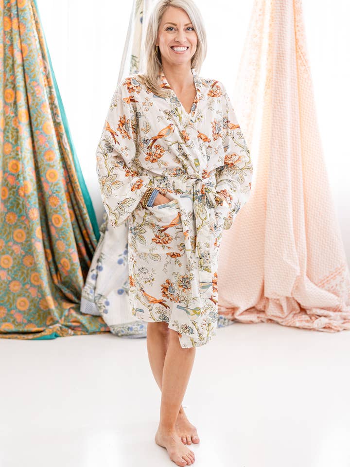 Rahab's Rope - Wholesale Robe - Women's - Birds of Paradise Cotton Robe Knee Length