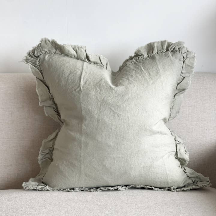 Ellenvale Trade - Wholesale Throw Pillow Cover - Hallie Ruffled Linen Cushion Cover 45×45 & 53x53 – Dusty Sage