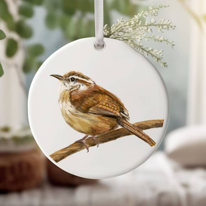 MerikaArt - Wholesale Ornament - Carolina Wren Ceramic Ornament1