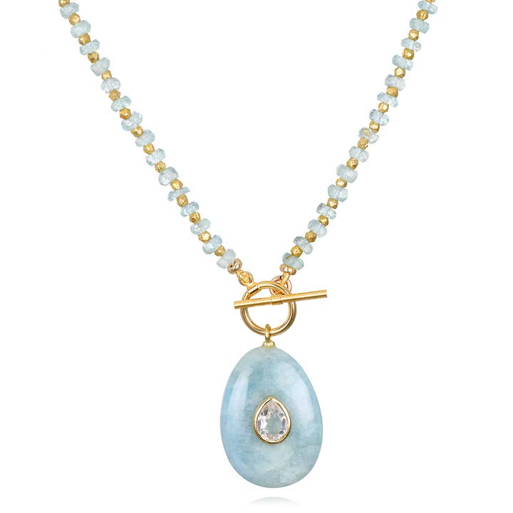 Collier Scintillant à Bascule Aigue-marine & Topaze pour la vente par Amelia Rose Jewelry