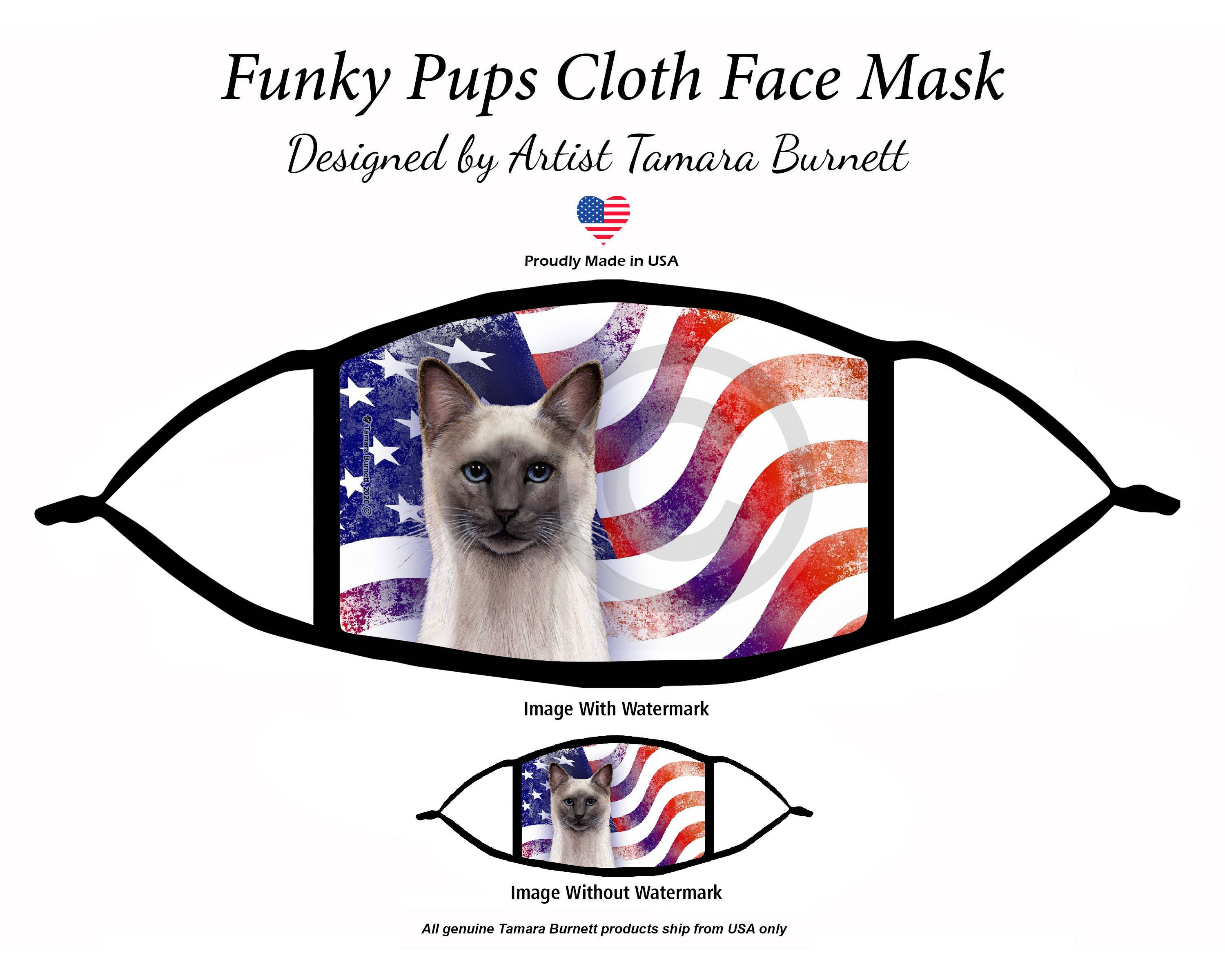 Pet Gifts USA, LLC - Venta al por mayor Mascarilla facial protectora - Máscara patriótica de gato siamés de punto azul0