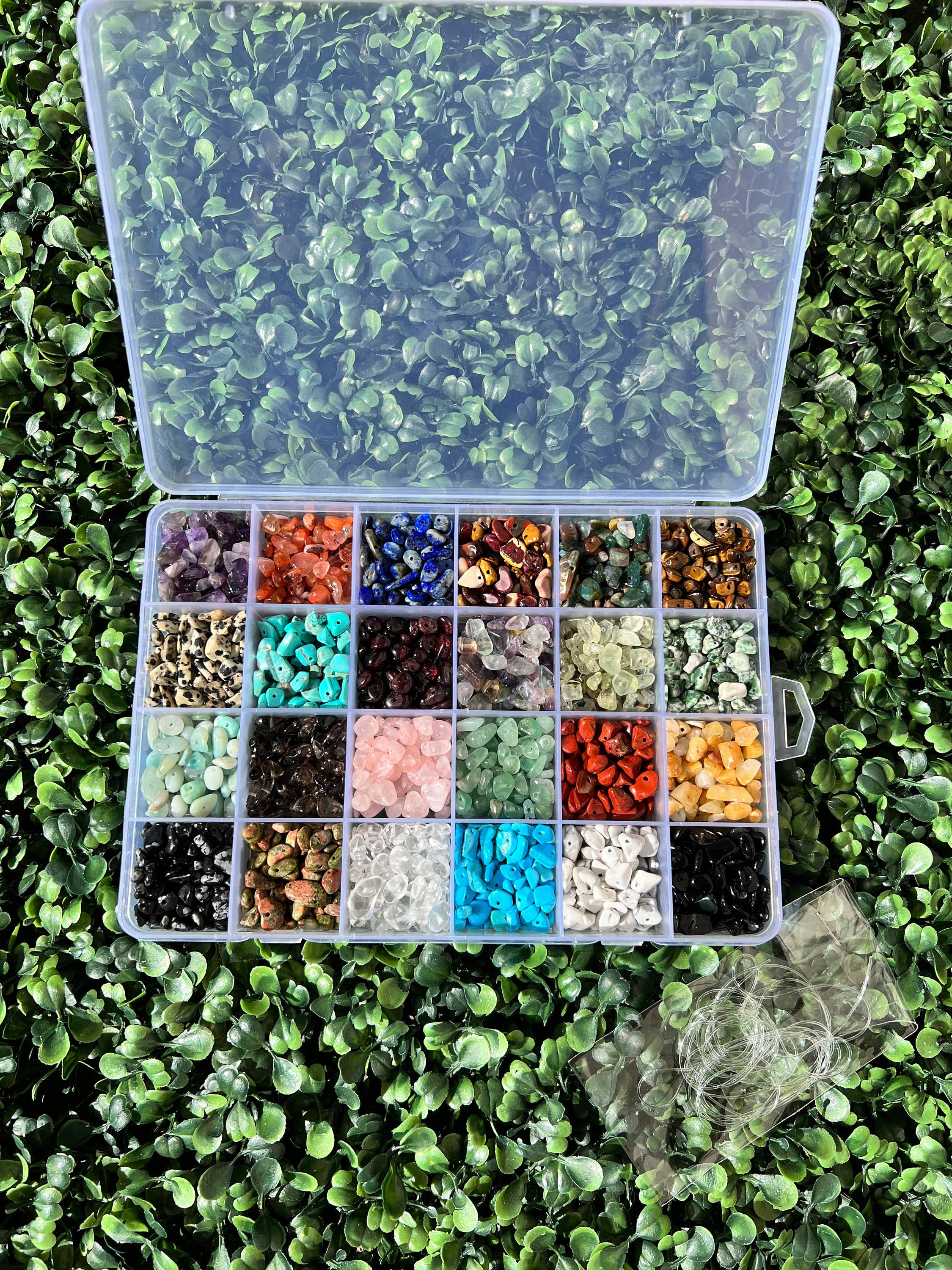 The Bead Bazaar - Wholesale Beads - 24 Crystal Healing Gemstone Chip Beads Kit, Chakra Natural G6