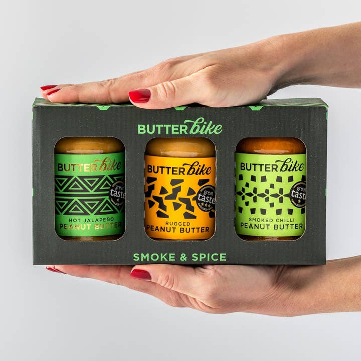Smoke & Spice Peanut Butter Gift Trio for wholesale by Butter Bike Co Peanut Butters