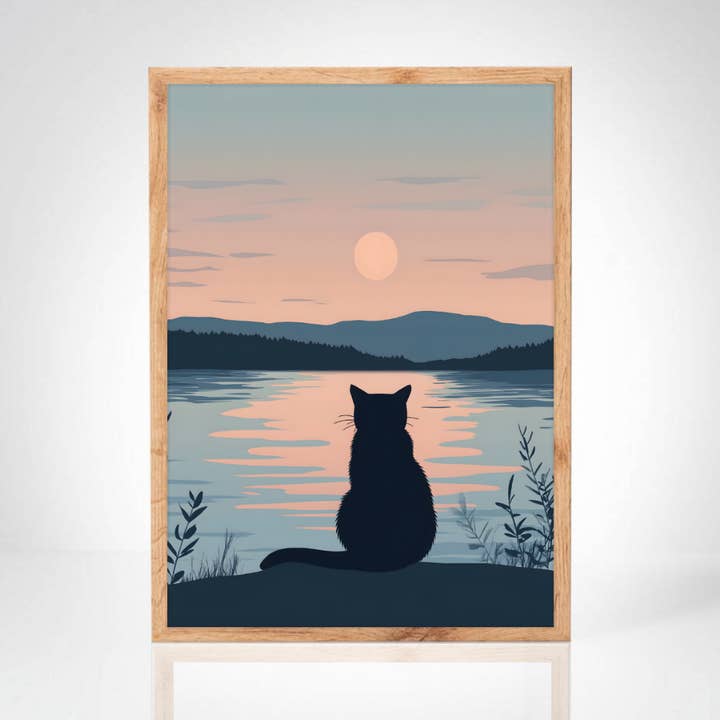 Pôster Gato ao Pôr do Sol, Ilustração Minimalista por atacado de La maison de l'affiche