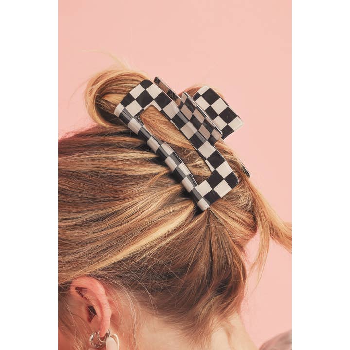 Little Daisy Closet - Wholesale Hair Clip - Women's - LDC Checkered Print Hollow Out Hair Clip