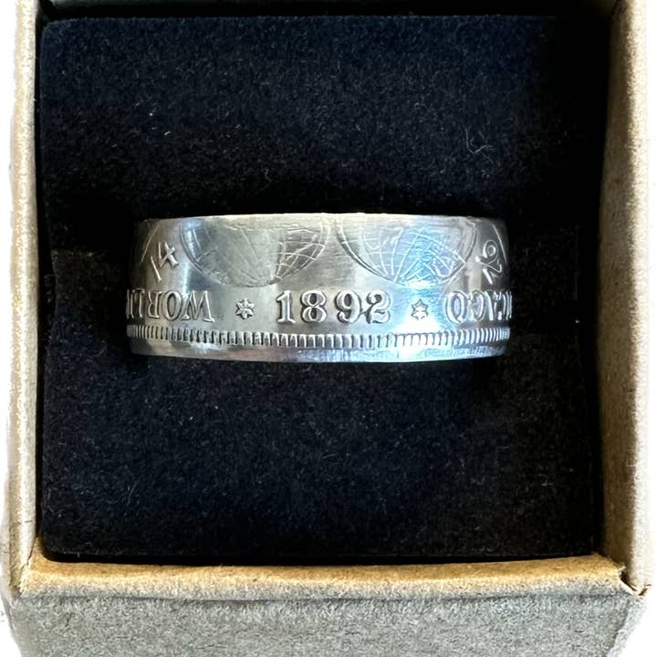 Mountainstruck Coin Rings and Jewelry - Venta al por mayor Anillo de banda/apilable - Anillo U.S. 1892-1893 Chicago Columbus de plata para monedas de medio dólar