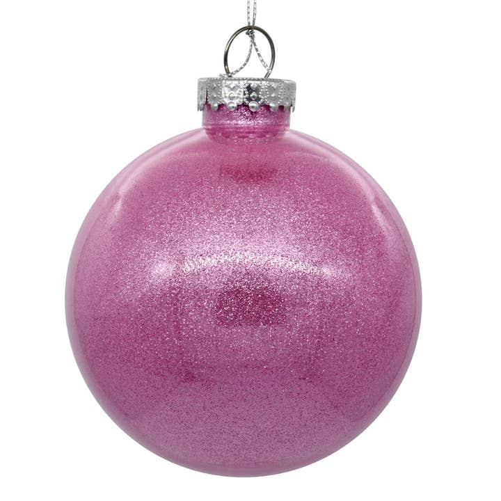 Vickerman 4.75" Pink Glitter Clear Ball 4/bag for wholesale by Vickerman