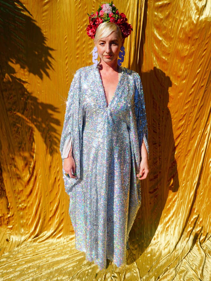 Fumbalinas - Wholesale Kaftan - Women's - Silver Metallic Holographic/ Sequin Kaftan Gown / Dress20