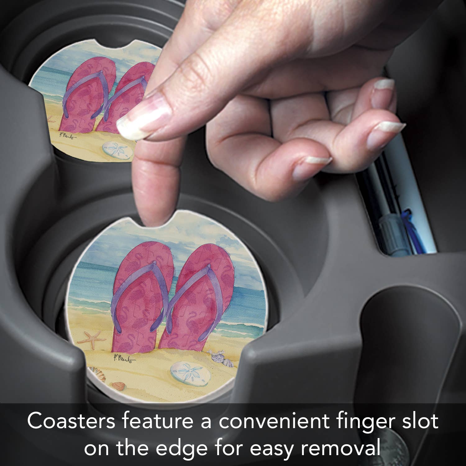 Conimar Promotions - Wholesale Coasters - "Toes in the Sand" 1-Pack Absorbent Stone Car Coaster    2