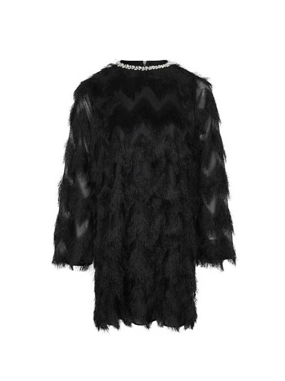 RIVIR - Wholesale Dress - Women's - Lace Long Sleeve Dress with Zigzag Pattern3