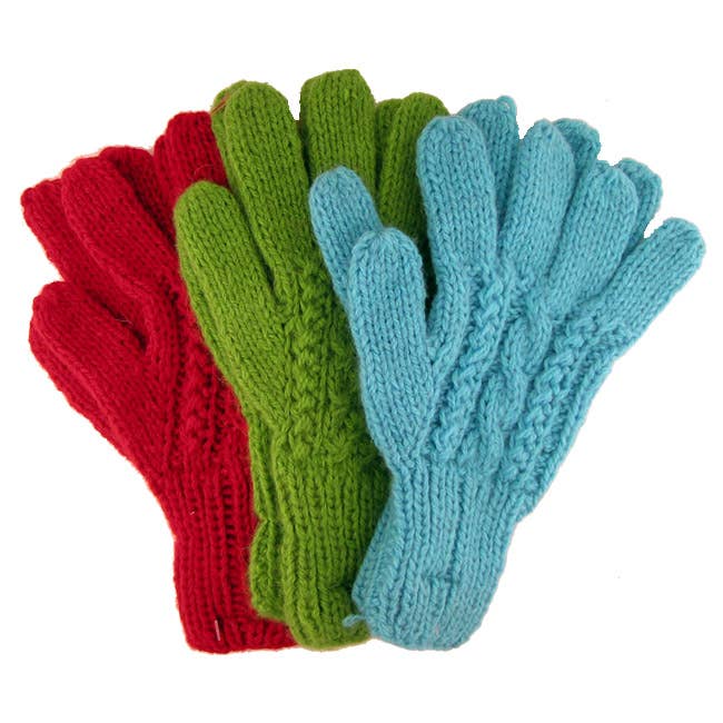 Sanyork Fair Trade - Wholesale Gloves - Women's - Cable Knit 100% Alpaca Gloves Hand Made Assorted Colors